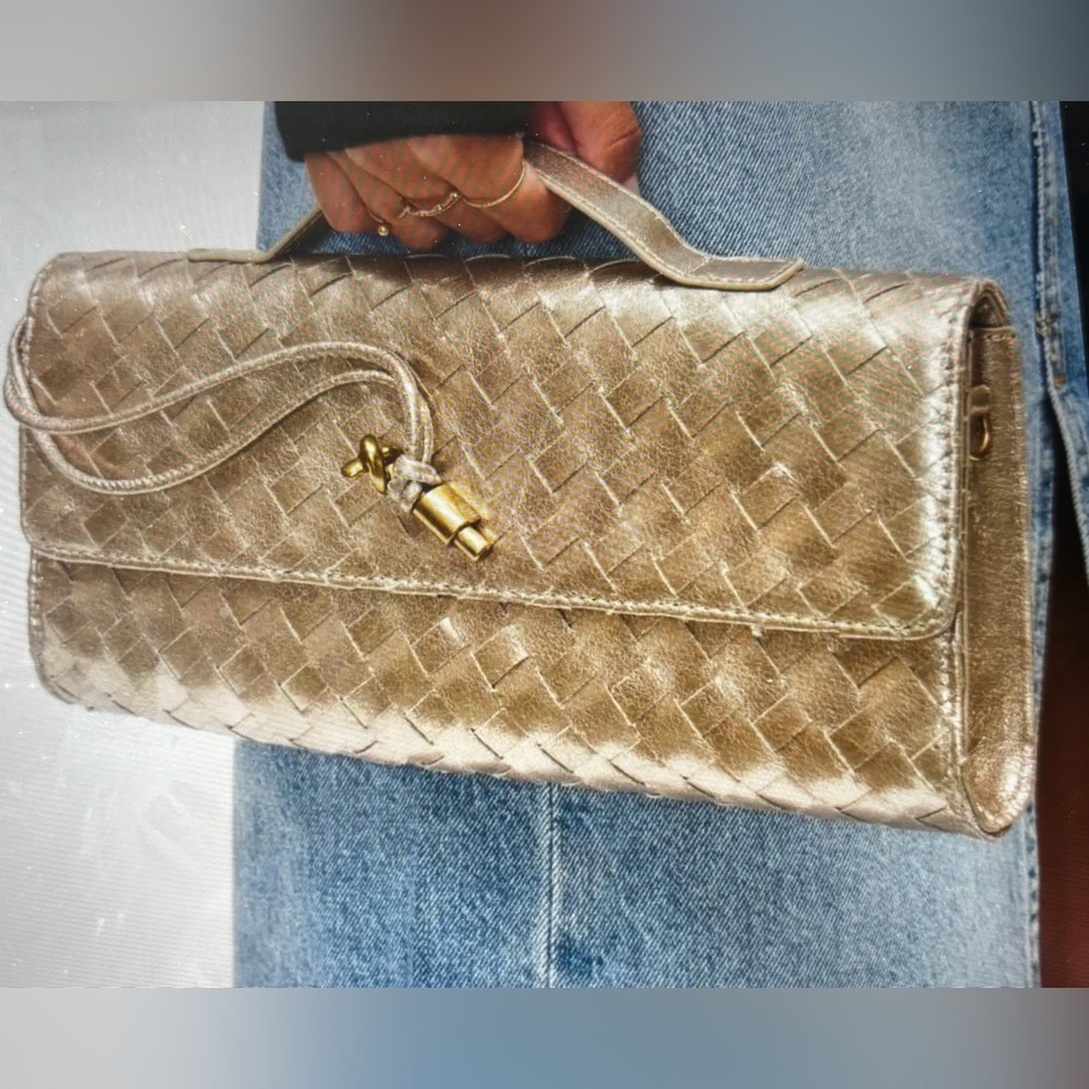 Ada Top Handle Woven East West Crossbody Clutch Bag